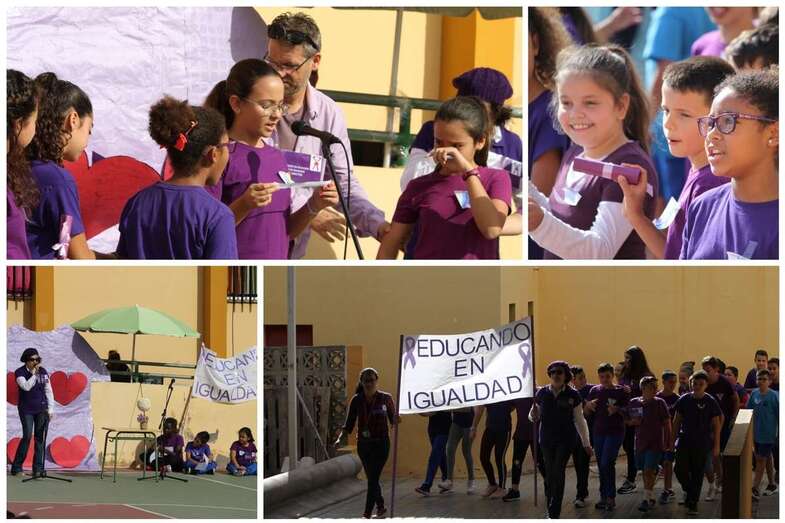 Imágenes del acto por la igualdad y de rechazo a la violencia de género en el CEIP de Las Huesas (Foto TA)
